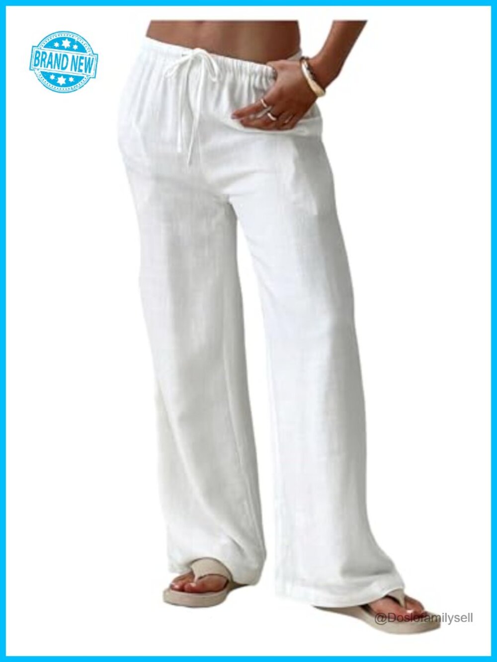 Straight Leg Casual Linen Palazzo Pants Drawstring Waist Pockets